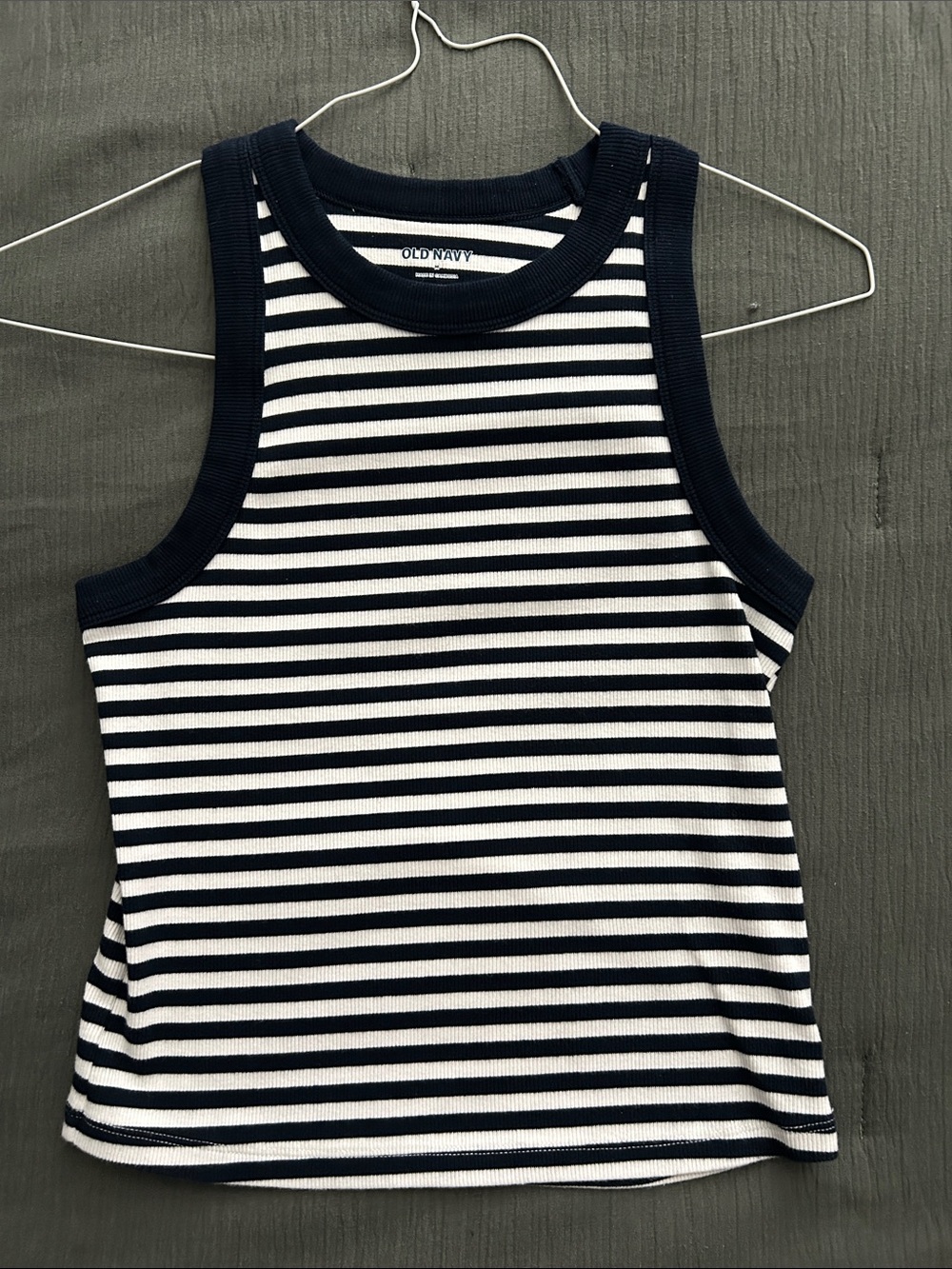 Old Navy Navy and White Striped Ribbed Tank